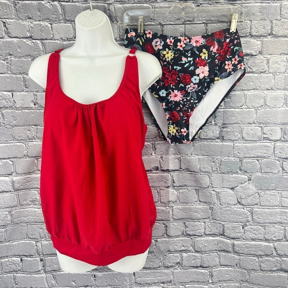 Yonique Swimsuit Size L Blousy Tankini Red Size L‎ NWT